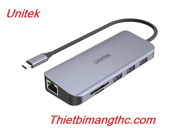 Type C đa năng Unitek ra HDMI+ VGA+ Lan + USB + Đầu đọc thẻ nhớ Cao cấp